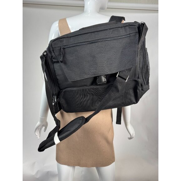 Convertible Black Backpack Messenger Bag With Multiple Compartments Adjustable S - Picture 1 of 16